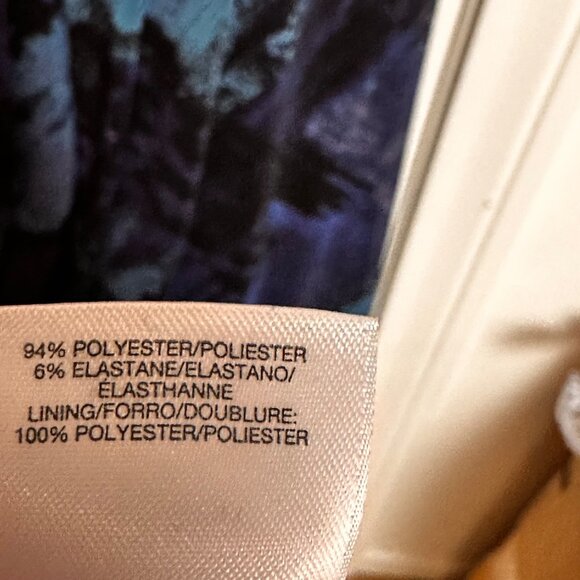 Anne Klein Large Long-Sleeve Lined Dress Abstract Print Blue Black Polyester - Picture 10 of 12